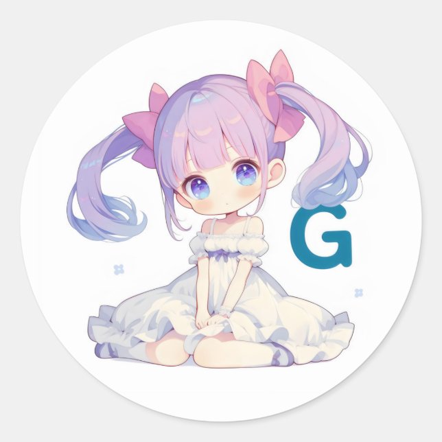 Pegatina Redonda Letra G Chica anime (Anverso)