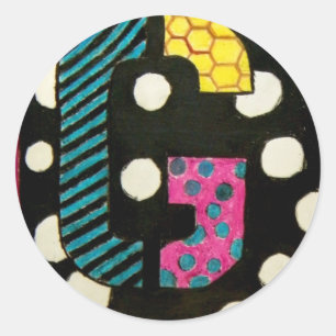 Pegatina Redonda Letra G con puntos de polka