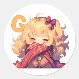 Pegatina Redonda Letra G Cute Chica Anime