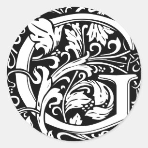 Pegatina Redonda Letra G Monograma medieval Art Nouveau