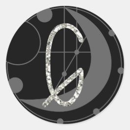 Pegatina Redonda Letra G Rune Monograma Rústico Moon Geométrica Neg