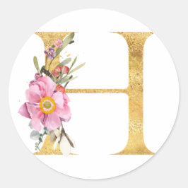 Pegatina Redonda Letra Gold MONOGRAM H con flores