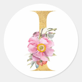 Pegatina Redonda Letra Gold MONOGRAM I con flores