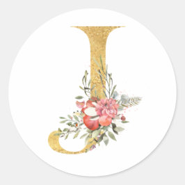 Pegatina Redonda Letra Gold MONOGRAM J con flores