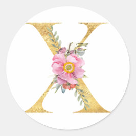 Pegatina Redonda Letra Gold MONOGRAM X con flor