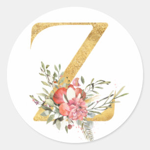 Pegatina Redonda Letra Gold MONOGRAM Z con flor
