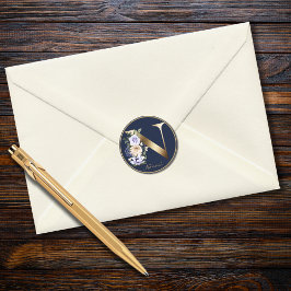 Pegatina Redonda Letra Gold N Elegante Monograma Floral