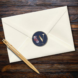 Pegatina Redonda Letra Gold W Monograma Floral morada blanca roja