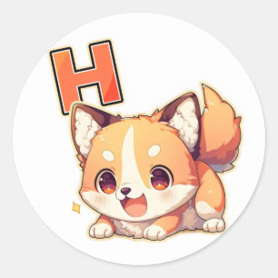 Pegatina Redonda Letra H Anime Puppy