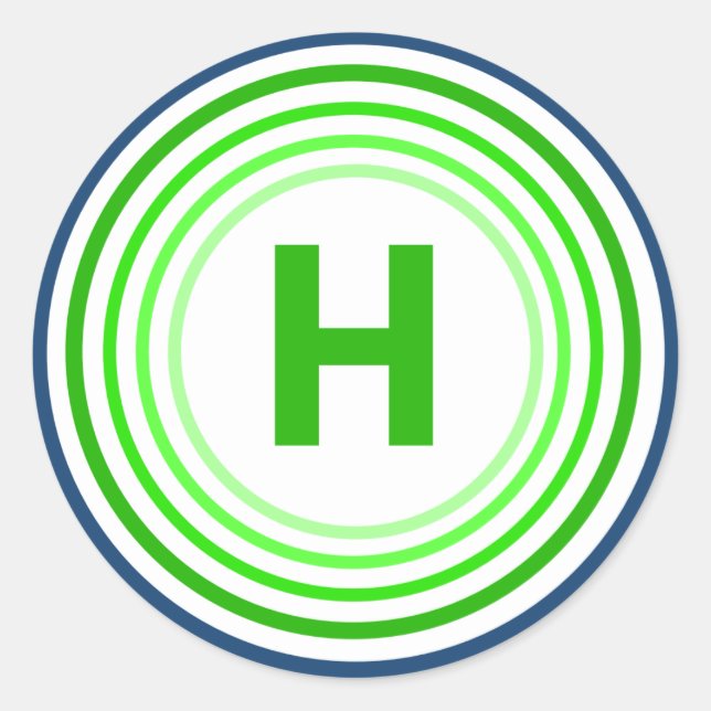 Pegatina Redonda Letra H - Azul + Verde (Anverso)