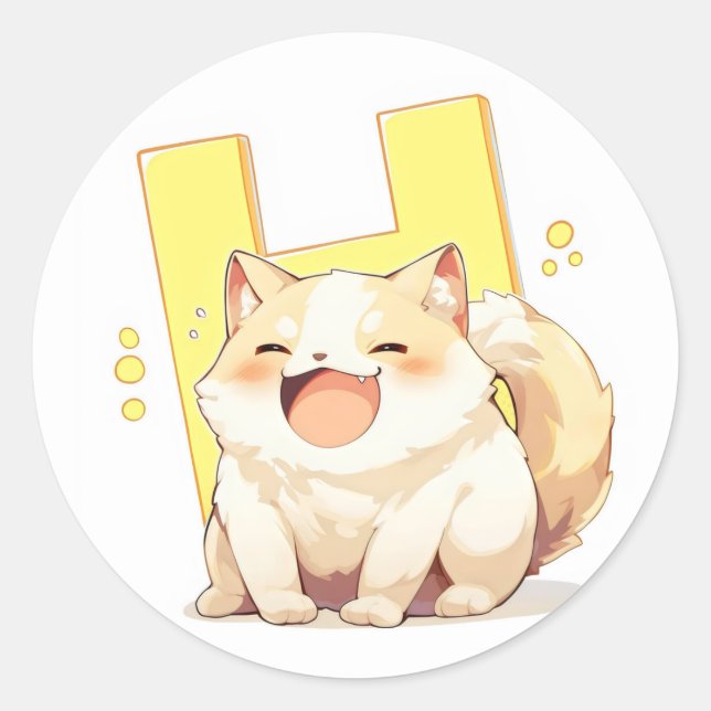 Pegatina Redonda Letra H Happy Anime Cat (Anverso)