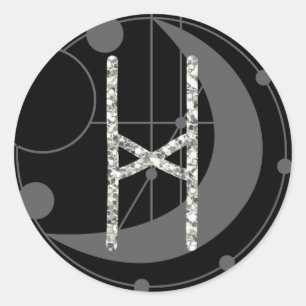 Pegatina Redonda Letra H Rune Rune Monograma geométrico Luna negra
