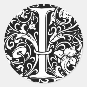Pegatina Redonda Letra I Monograma Medieval Art Nouveau