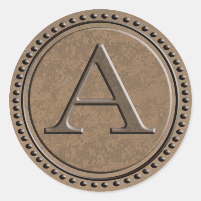 Pegatina Redonda Letra industrial monográfica A (Anverso)