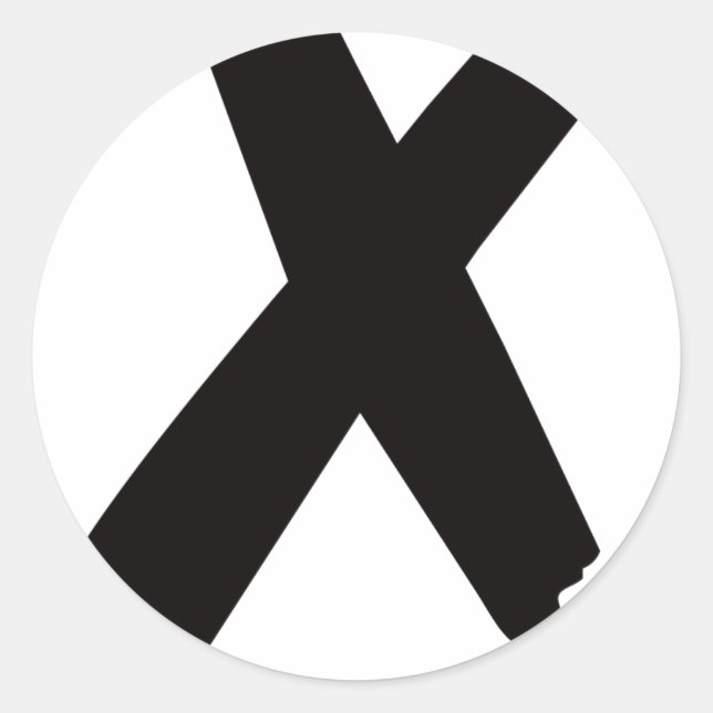 Pegatina Redonda Letra inglesa americana "X" (Anverso)