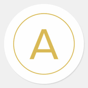 Pegatina Redonda Letra inicial de monograma elegante color oro blan