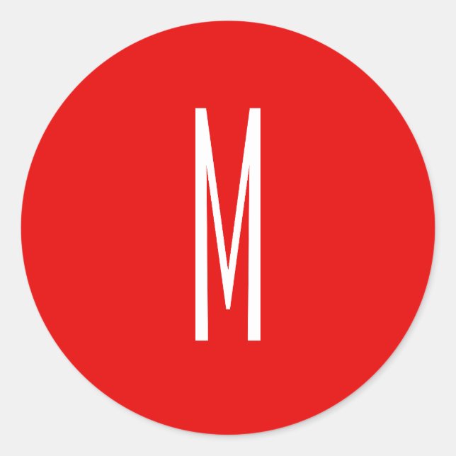 Pegatina Redonda Letra inicial monograma estilo moderno rojo blanco (Anverso)