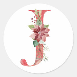 Pegatina Redonda Letra J de los navidades de acuarela