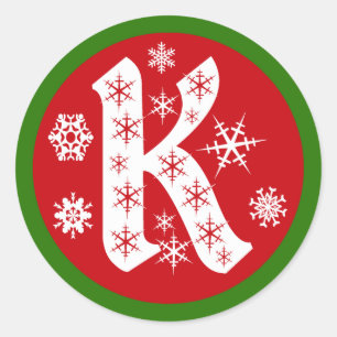Pegatina Redonda Letra K del monograma de los copos de nieve