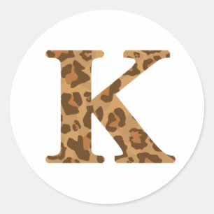 Pegatina Redonda Letra K Nombre Monograma Imprimir Leopardo Inicial