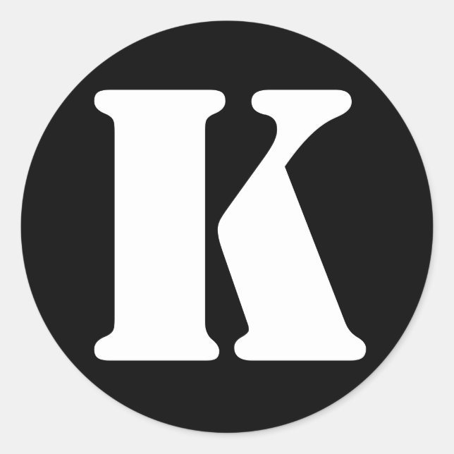 Pegatina Redonda Letra K Stencil Alphabet por Janz Black (Anverso)