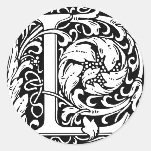 Pegatina Redonda Letra L Monograma medieval Art Nouveau