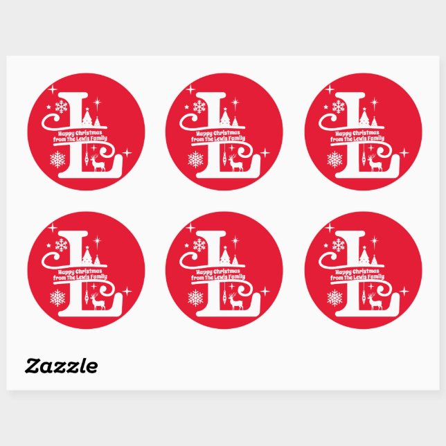 Pegatina Redonda Letra L Monograma Nombre inicial de familia Saludo (Hoja)