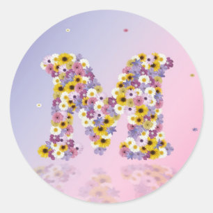 Pegatina Redonda Letra M de las flores