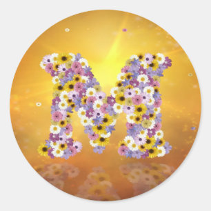 Pegatina Redonda Letra M de las flores