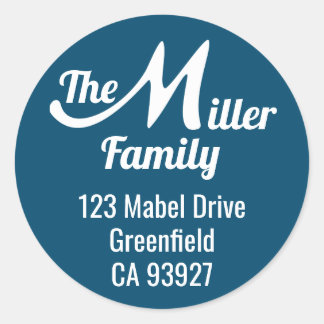 Pegatina Redonda Letra M de nombre de familia
