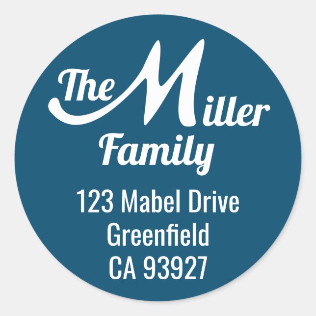 Pegatina Redonda Letra M de nombre de familia (Anverso)