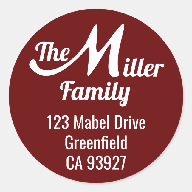 Pegatina Redonda Letra M de nombre de familia (Anverso)