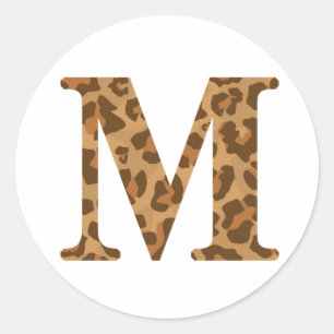 Pegatina Redonda Letra M Nombre Monograma Leopardo Inicial Imprimir