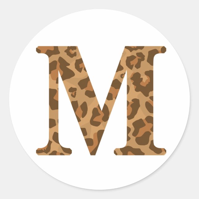 Pegatina Redonda Letra M Nombre Monograma Leopardo Inicial Imprimir (Anverso)
