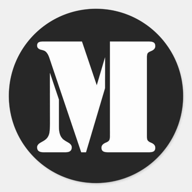 Pegatina Redonda Letra M Stencil Alphabet por Janz Black (Anverso)