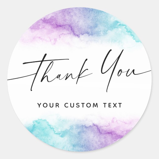 Pegatina Redonda Letra manuscrita gracias a acuarela púrpura (Anverso)