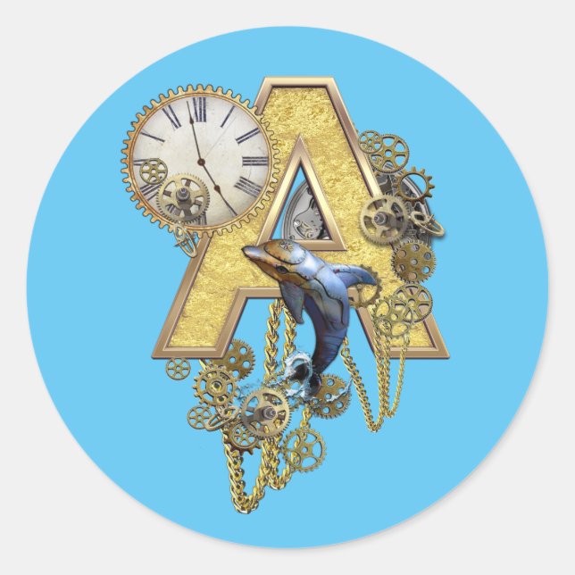 Pegatina Redonda Letra mayúscula A del monograma alfabético (Anverso)