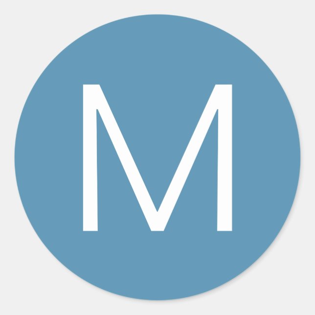 Pegatina Redonda Letra minimalista moderna azul y blanca (Anverso)