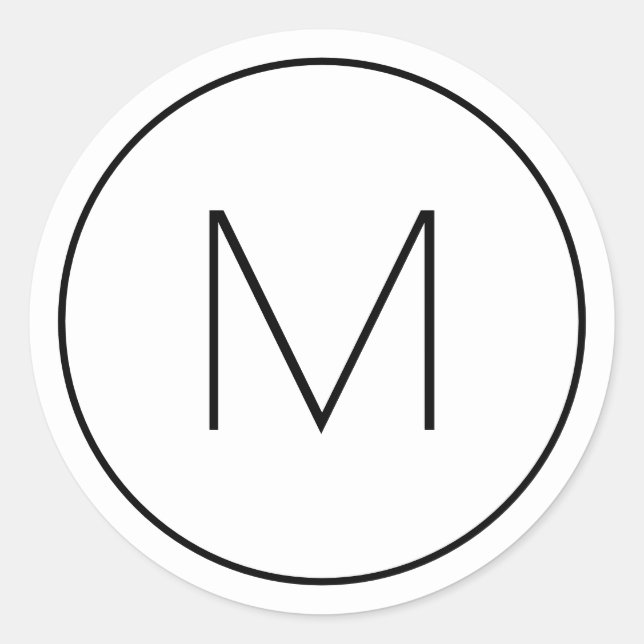 Pegatina Redonda Letra minimalista moderna negra única monogramada (Anverso)