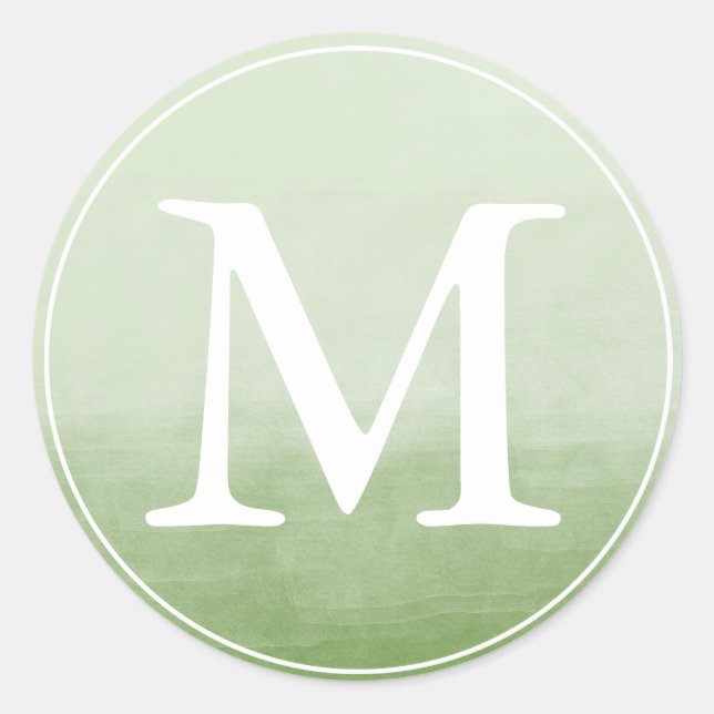 Pegatina Redonda Letra monográfica color agua verde ocre (Anverso)