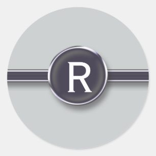 Pegatina Redonda Letra monograma de máquina de escribir de Relieve 