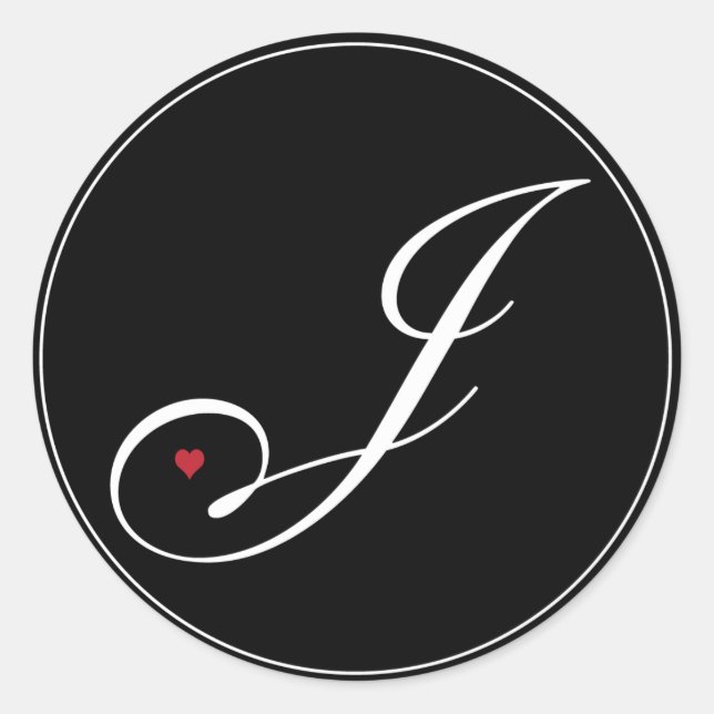 Pegatina Redonda Letra monograma elegante J con corazón (Anverso)