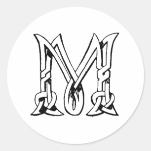 Pegatina Redonda Letra monograma n celta vintada