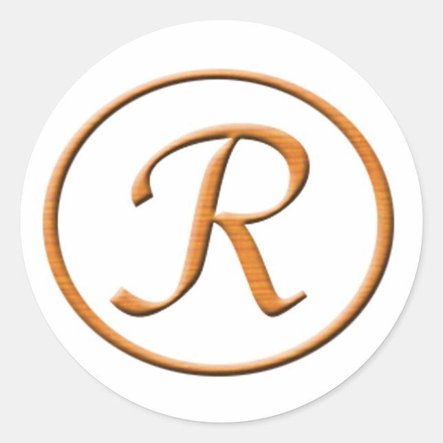 Pegatina Redonda Letra monograma R Aspecto de madera (Anverso)