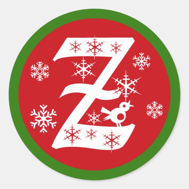 Pegatina Redonda Letra monograma Z de copos de nieve (Anverso)
