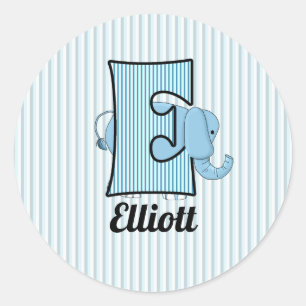 Pegatina Redonda Letra monogramada del elefante azul e hijos