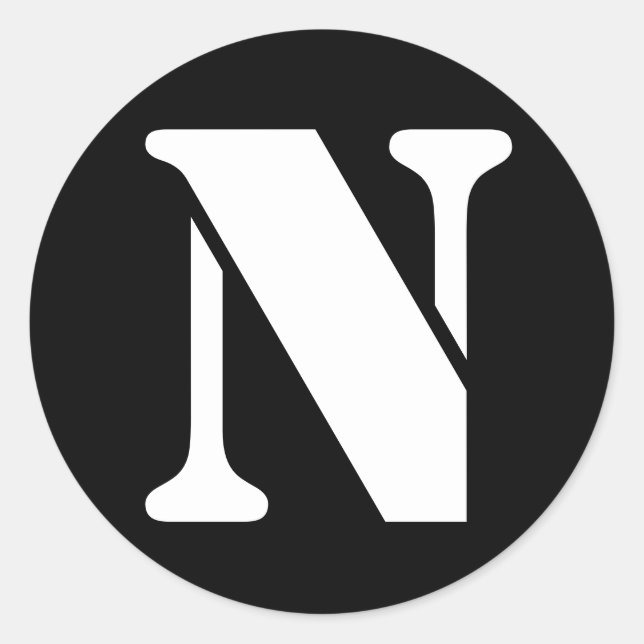 Pegatina Redonda Letra N alfabeto esténcil de Janz Black (Anverso)