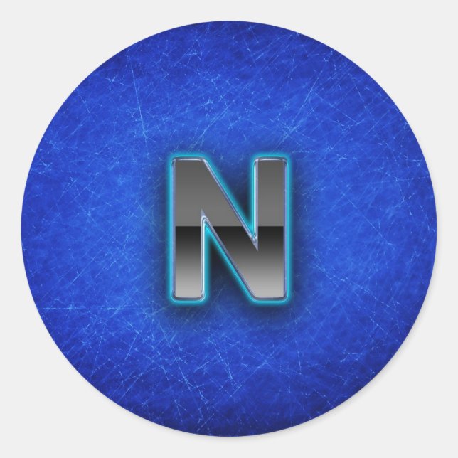 Pegatina Redonda Letra N - edición azul neón (Anverso)