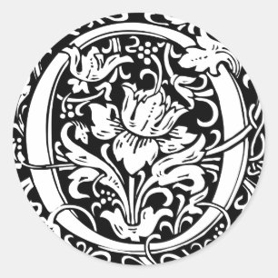 Pegatina Redonda Letra O Monograma Medieval Art Nouveau