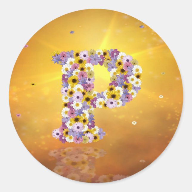 Pegatina Redonda Letra P de las flores (Anverso)
